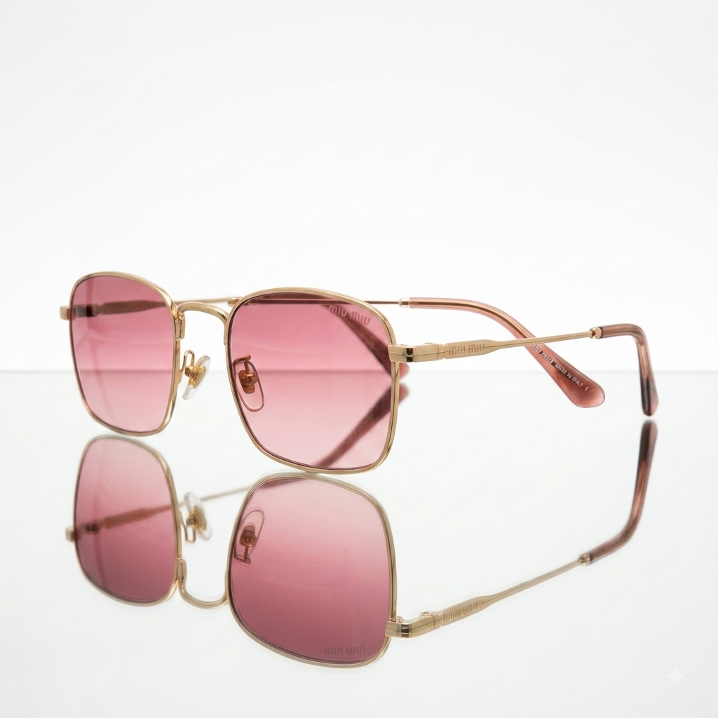 Miu Miu Elegant Square Luxury Sunglasses – Gold with Rose Pink Lenses (MU 52YS)