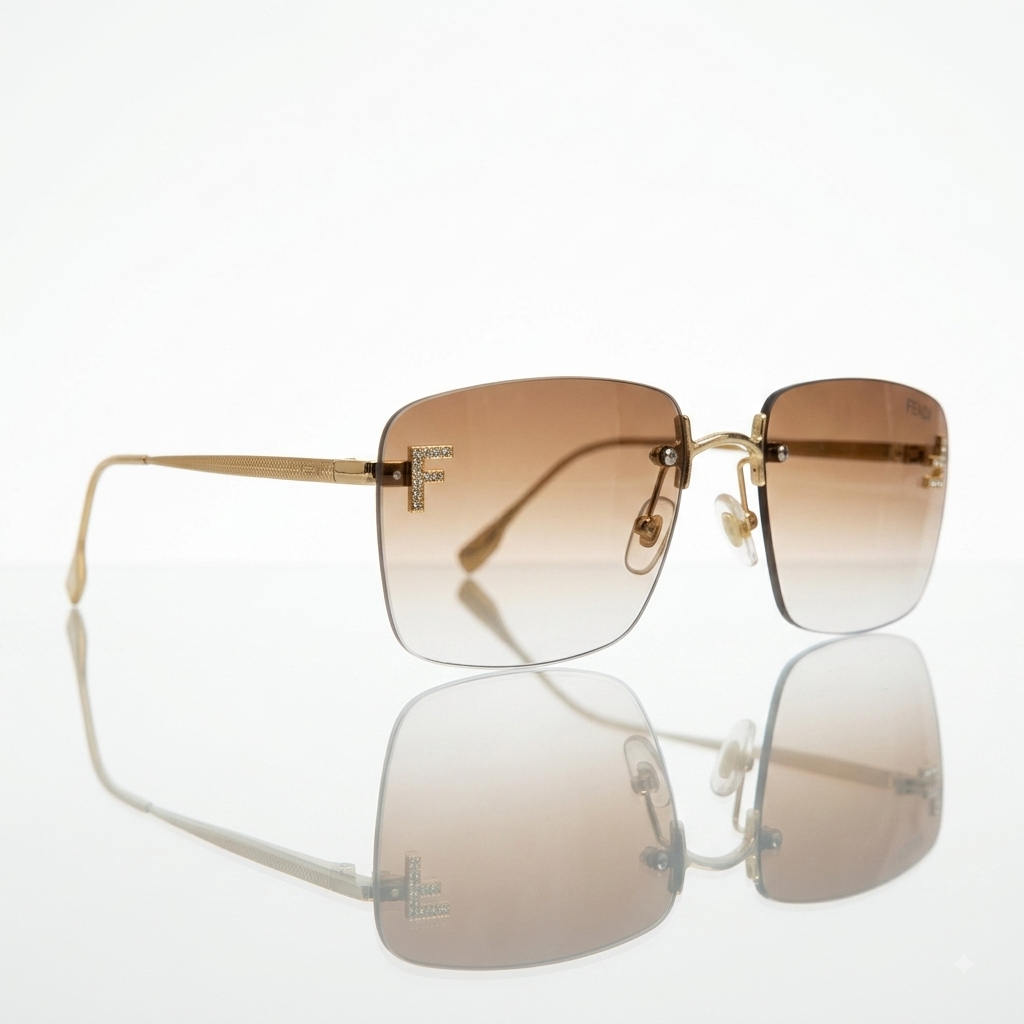 Fendi Crystal-Embellished 'F' Logo Rimless FE 0414S Luxury Sunglasses