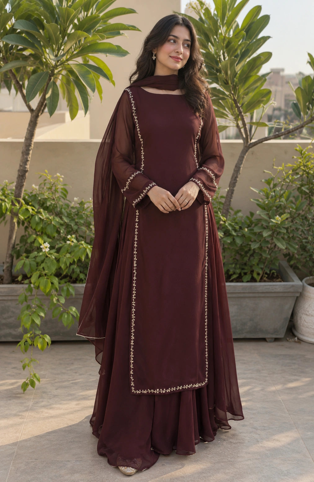 Jovera Joyce Burgundy Royale Embroidered Anarkali Ensemble