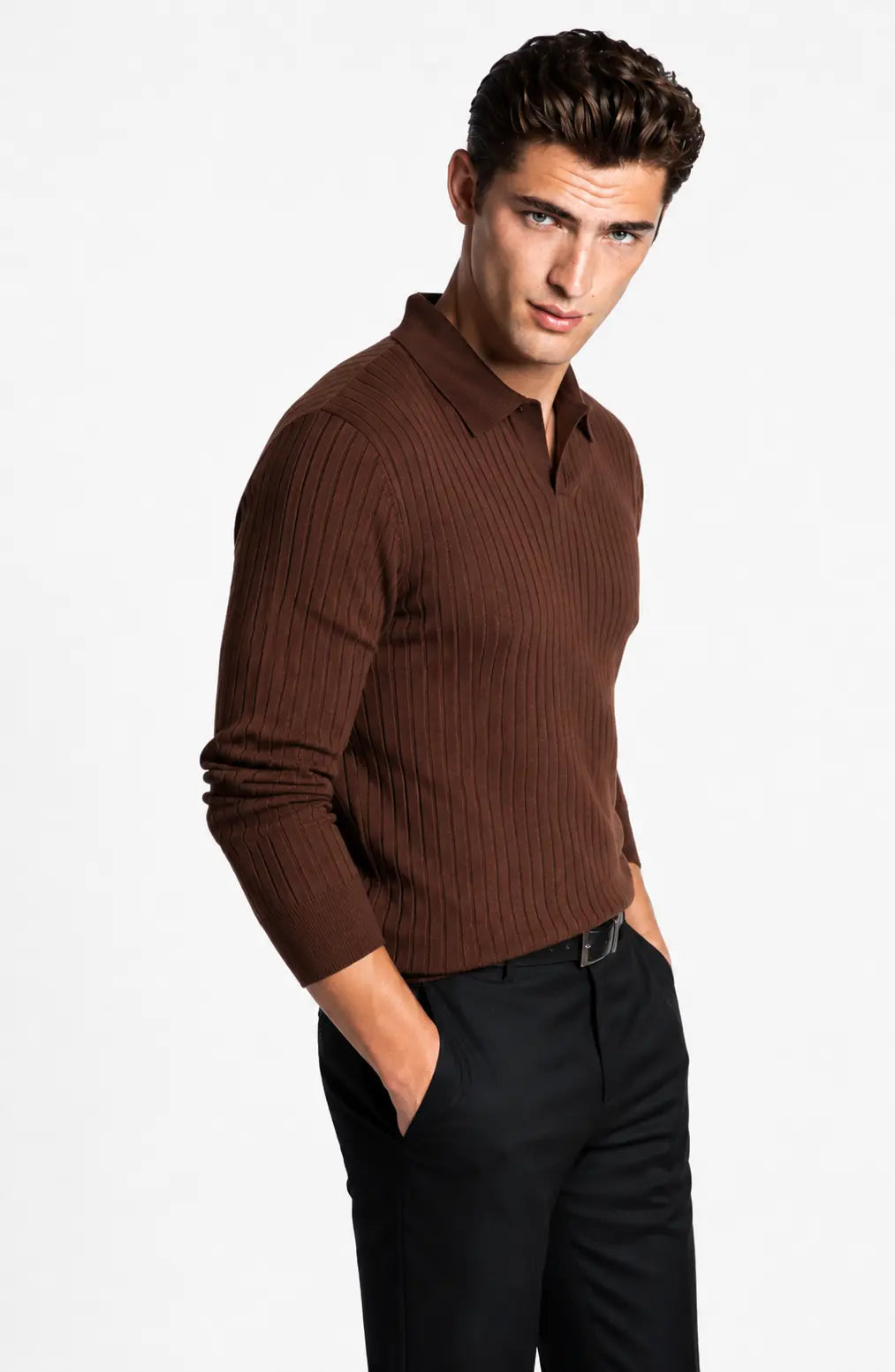 Jovera Joyce Auremont Ribbed Polo Knit Pullover Jovera Joyce