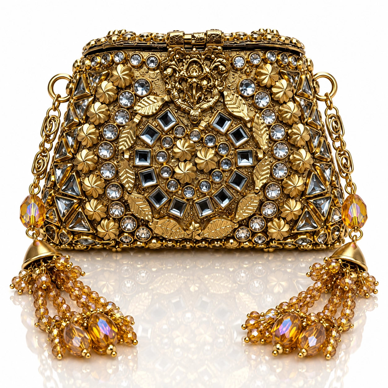 Jovera Joyce Aurelia Imperial Handcrafted Golden Blossom Royale Evening Clutch