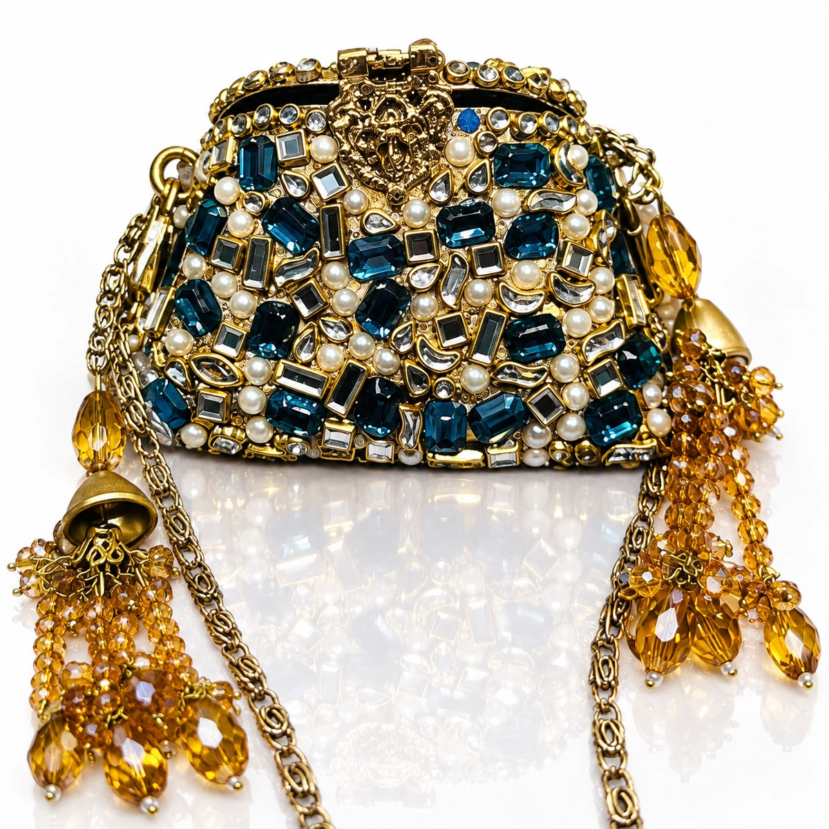 Jovera Joyce Celestia Royale Handcrafted Crystal Pearl Noir Evening Clutch