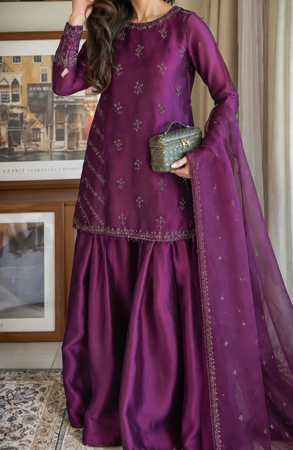 Jovera Joyce Gulbahar Amethyst Embroidered Sharara Ensemble