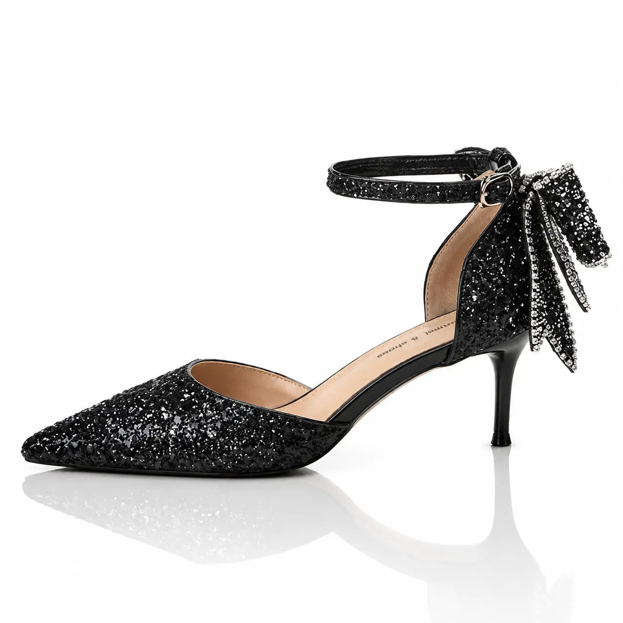 European And American Adult Banquet Sequined Bow Elegant Lady Fairy Buckle Closed Toe Women's High Heels Jovera Joyce