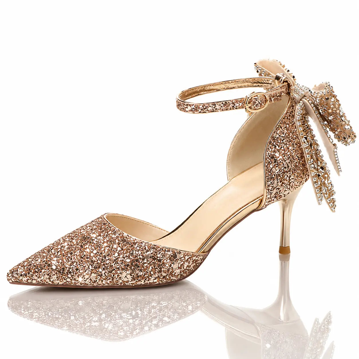 European And American Adult Banquet Sequined Bow Elegant Lady Fairy Buckle Closed Toe Women's High Heels Jovera Joyce
