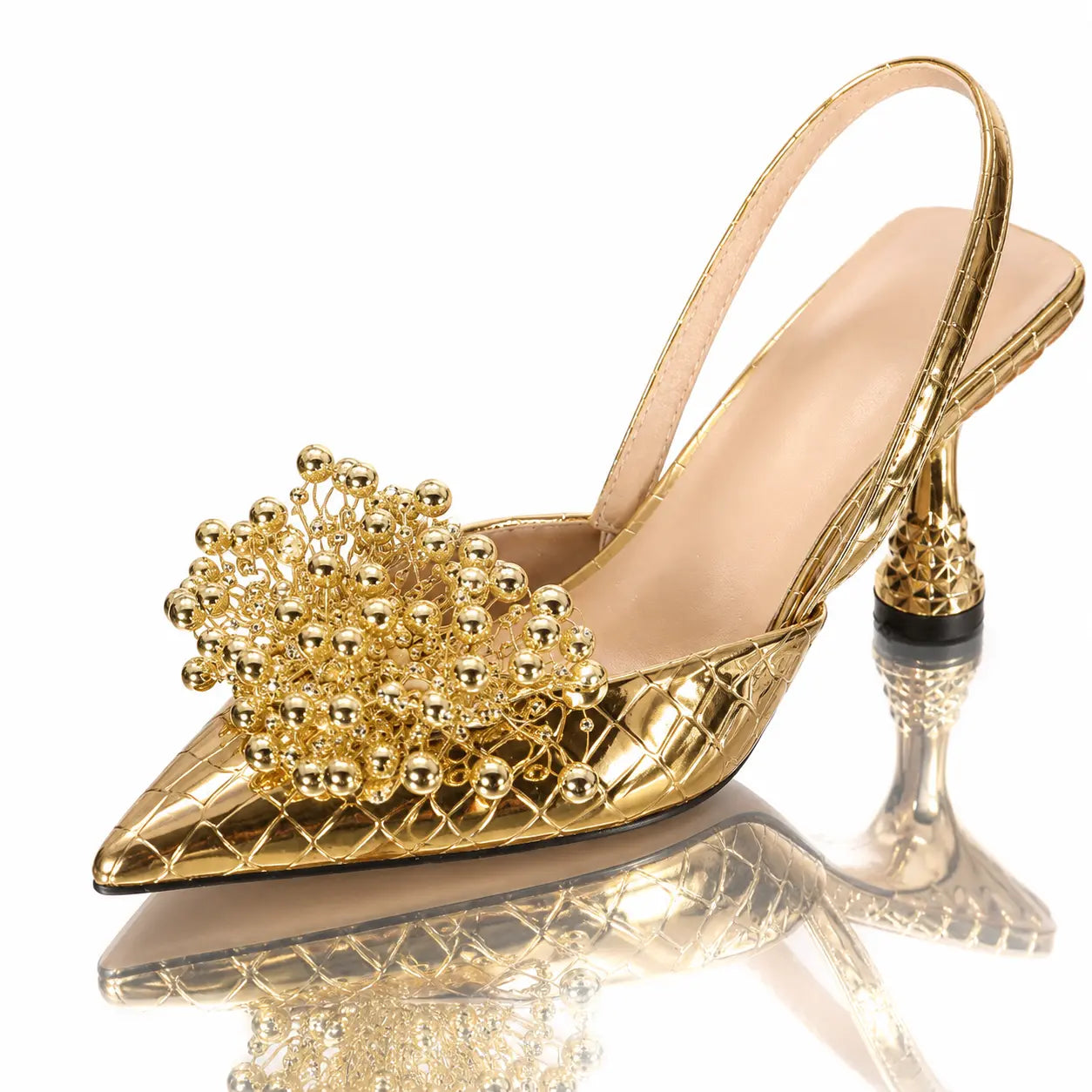 Fashionable Pearl-flower-shaped Square-bead Stiletto Sandals With A Pointed Toe And Ankle Strap For Women Jovera Joyce