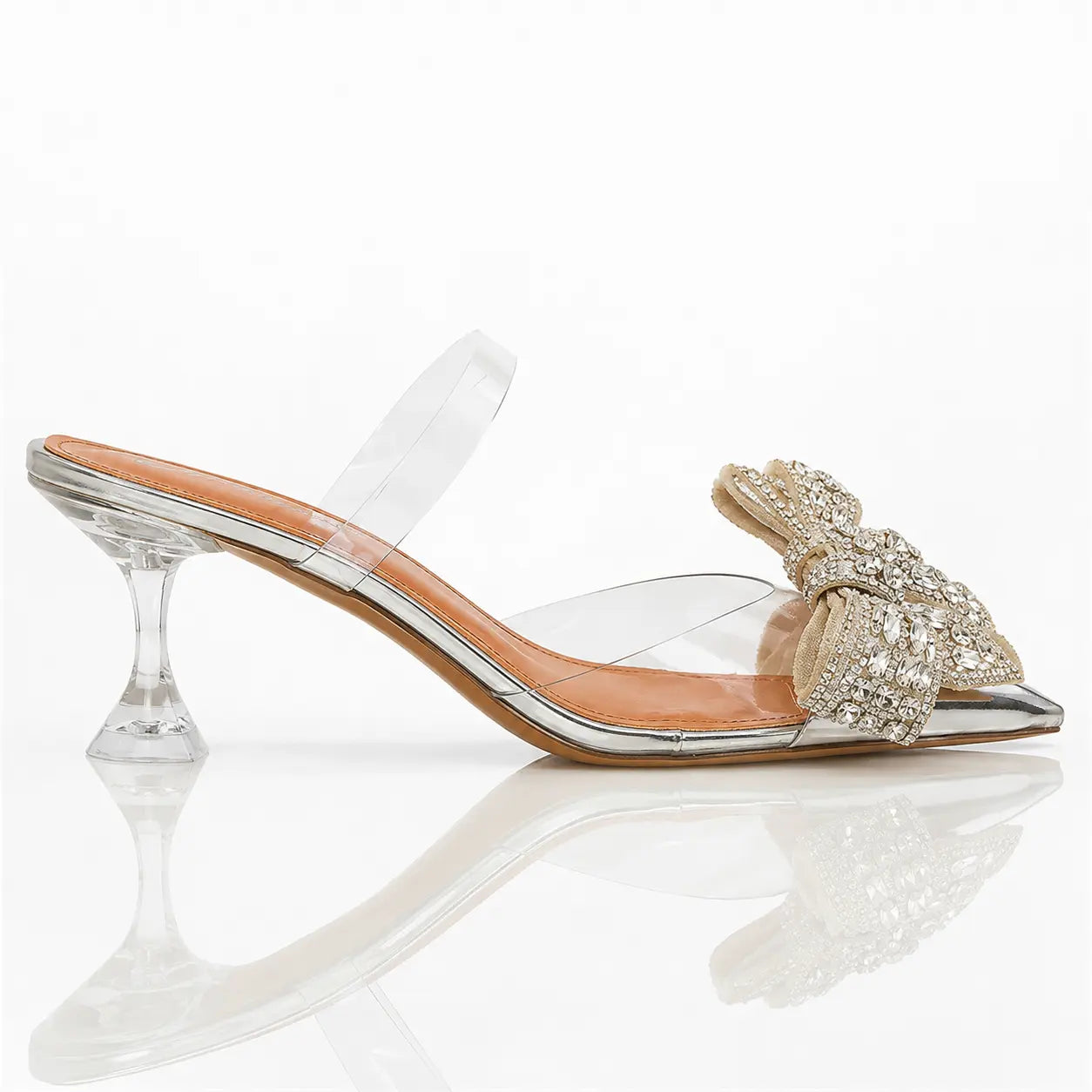 Bow Rhinestone Pointed Sexy Transparent Fashion Sandals Jovera Joyce