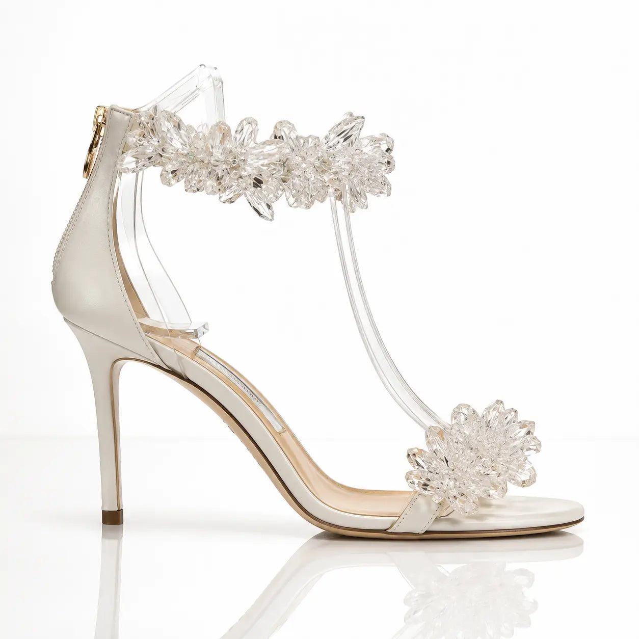 Women's Style Rhinestone Flower White High Heels Jovera Joyce