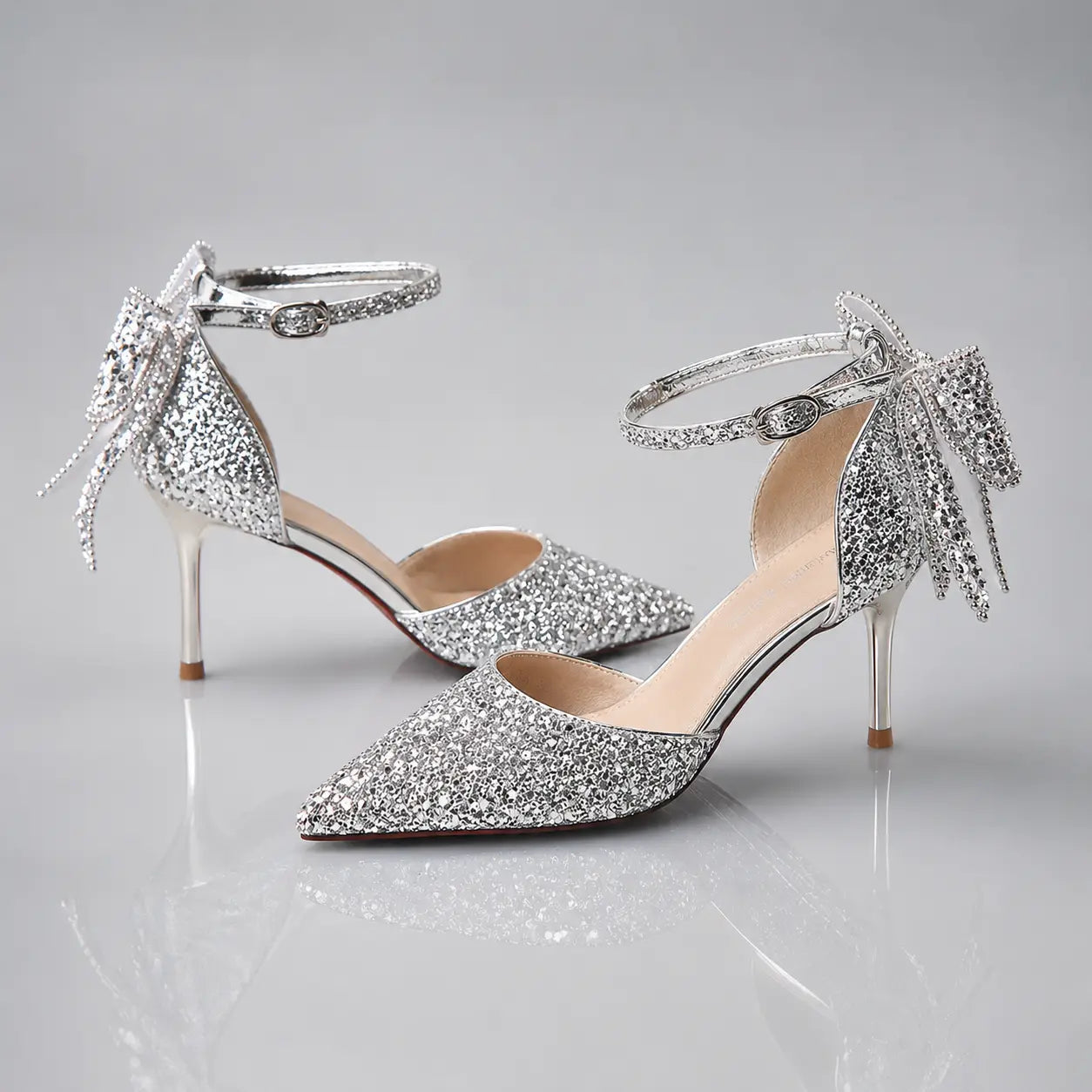 Glitter Bow Stiletto Pumps Jovera Joyce