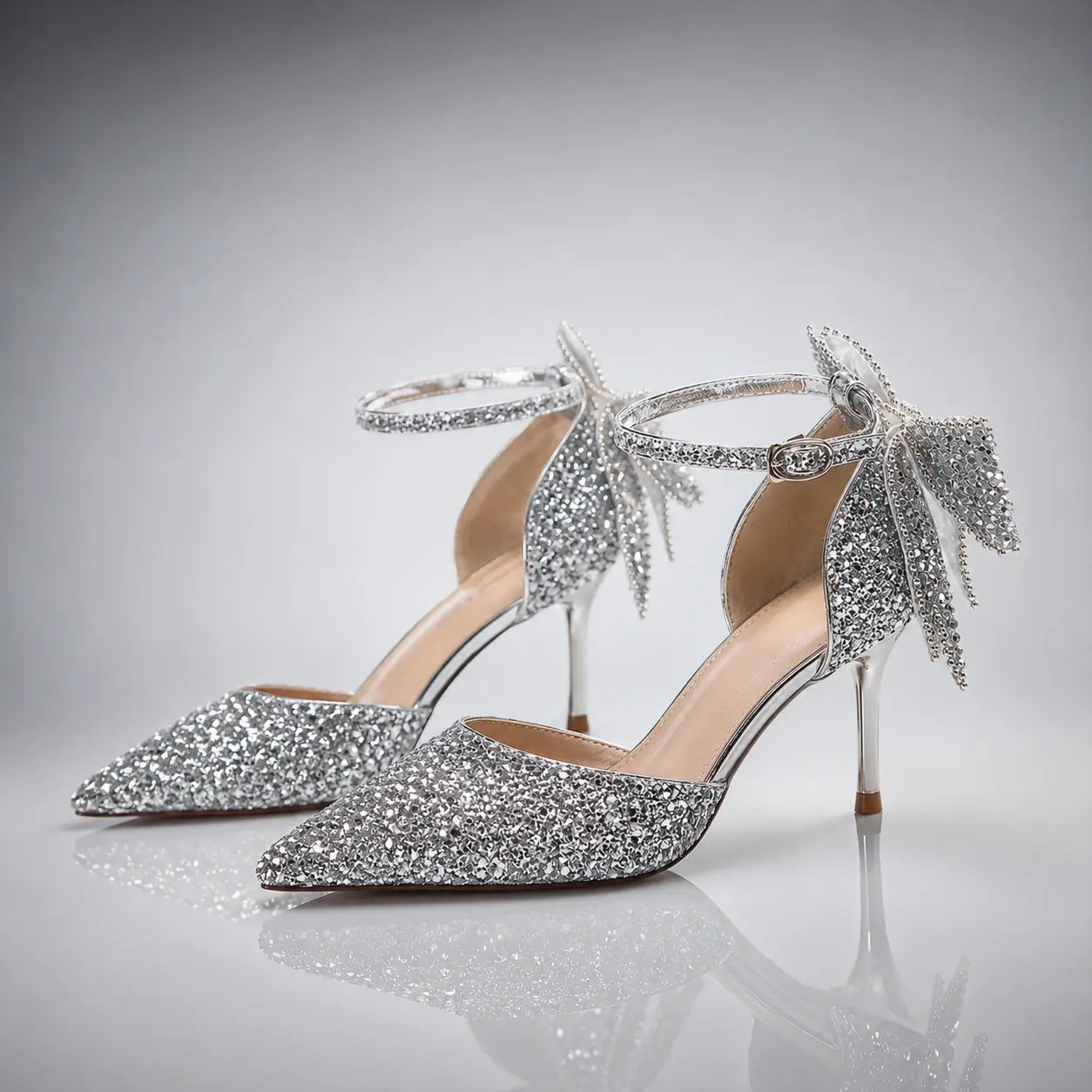 Glitter Bow Stiletto Pumps Jovera Joyce
