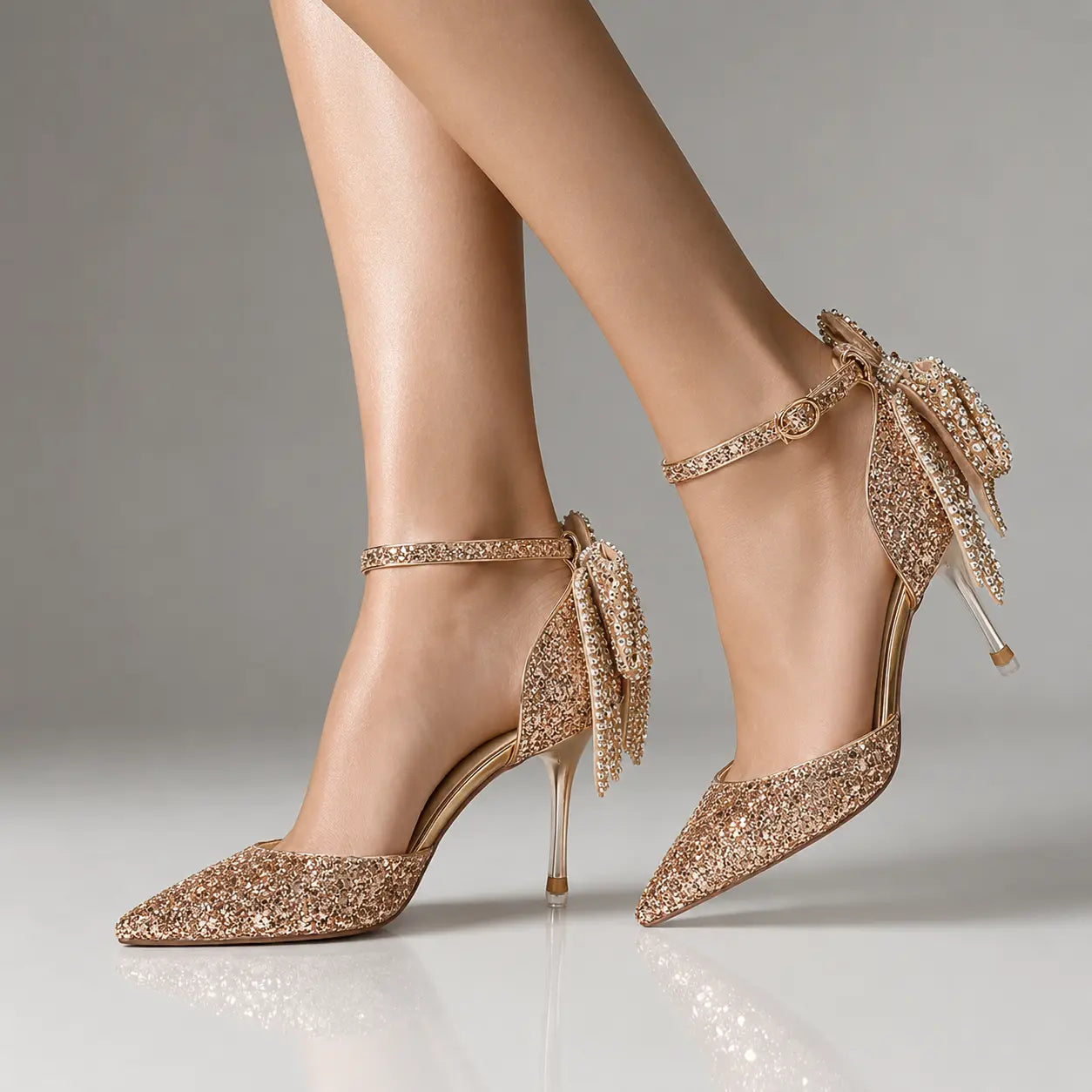 Glitter Bow Stiletto Pumps Jovera Joyce