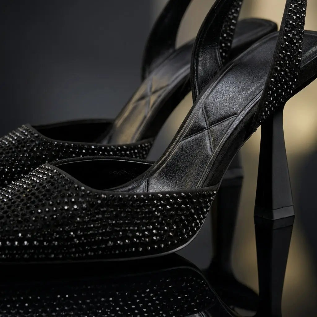 Celeste Crystal Slingback Heels Jovera Joyce