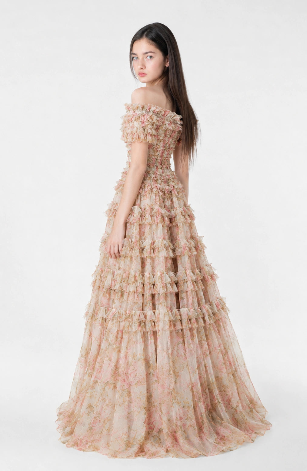 Jovera Joyce Nocturne Rosé Floral Cascade Gown