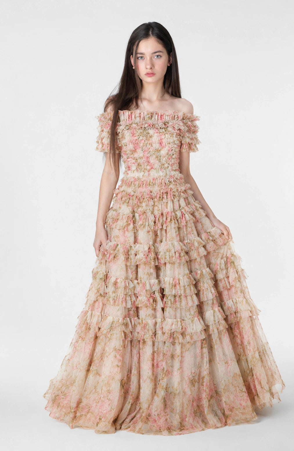 Jovera Joyce Nocturne Rosé Floral Cascade Gown