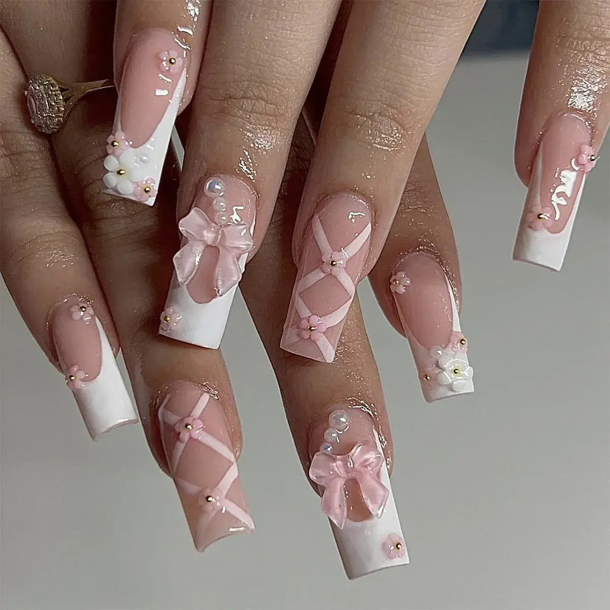 Pink Bow Nail Art Set for Women