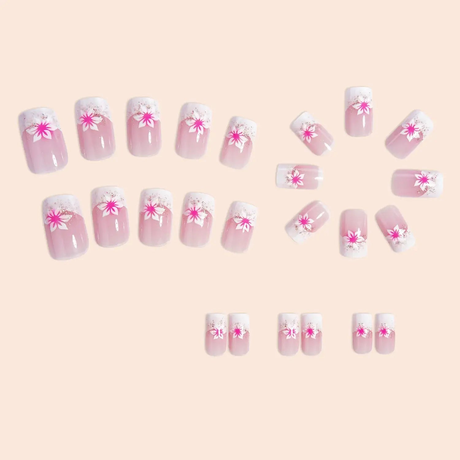 European American Square French Fake Nail Shine Rose Powder Petal Sweet Ins Wear Nails