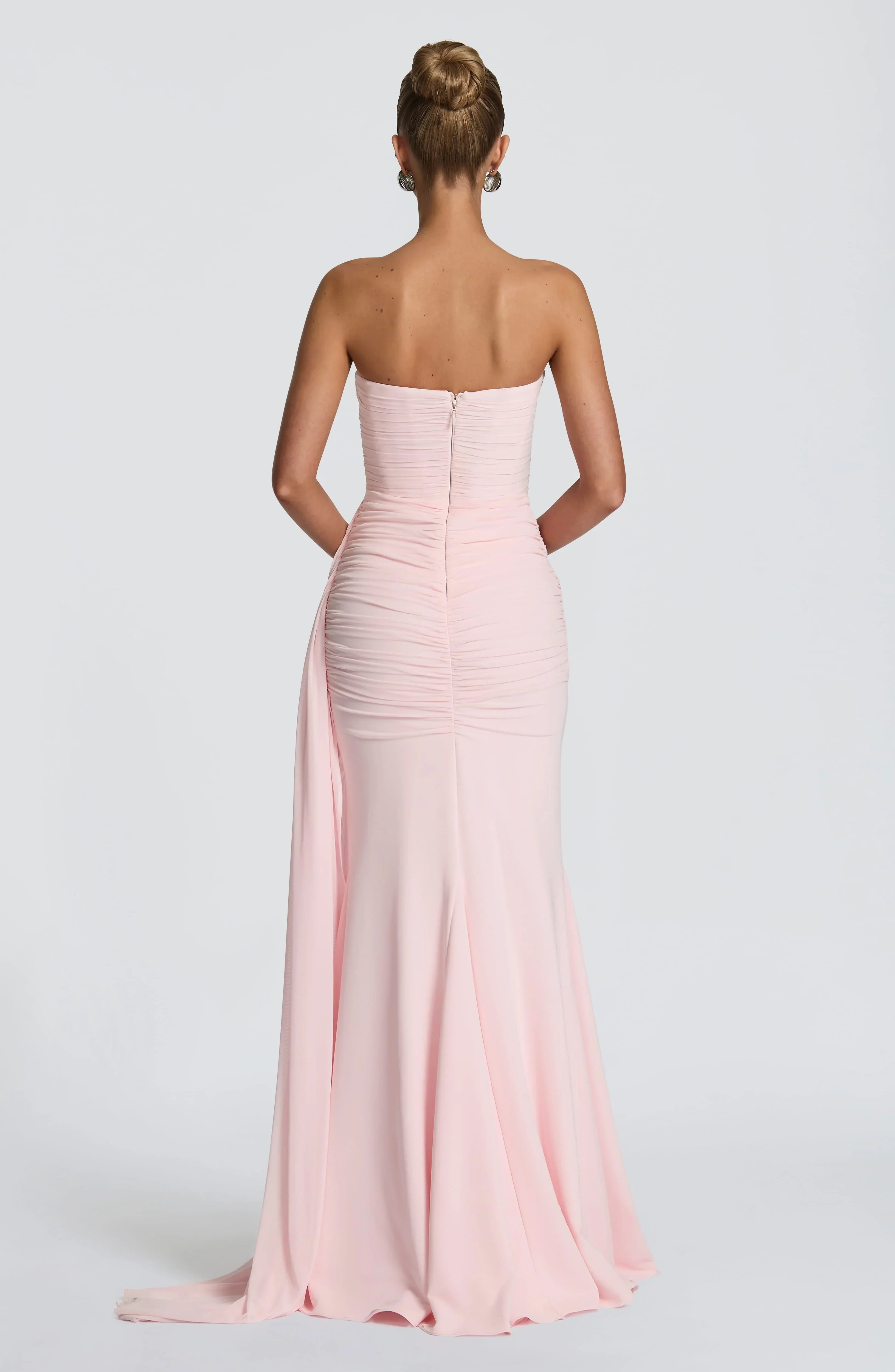 European And American-style Shimmering Strapless Waist-cinching Maxi Evening Gown With Crisscross Detailing Jovera Joyce