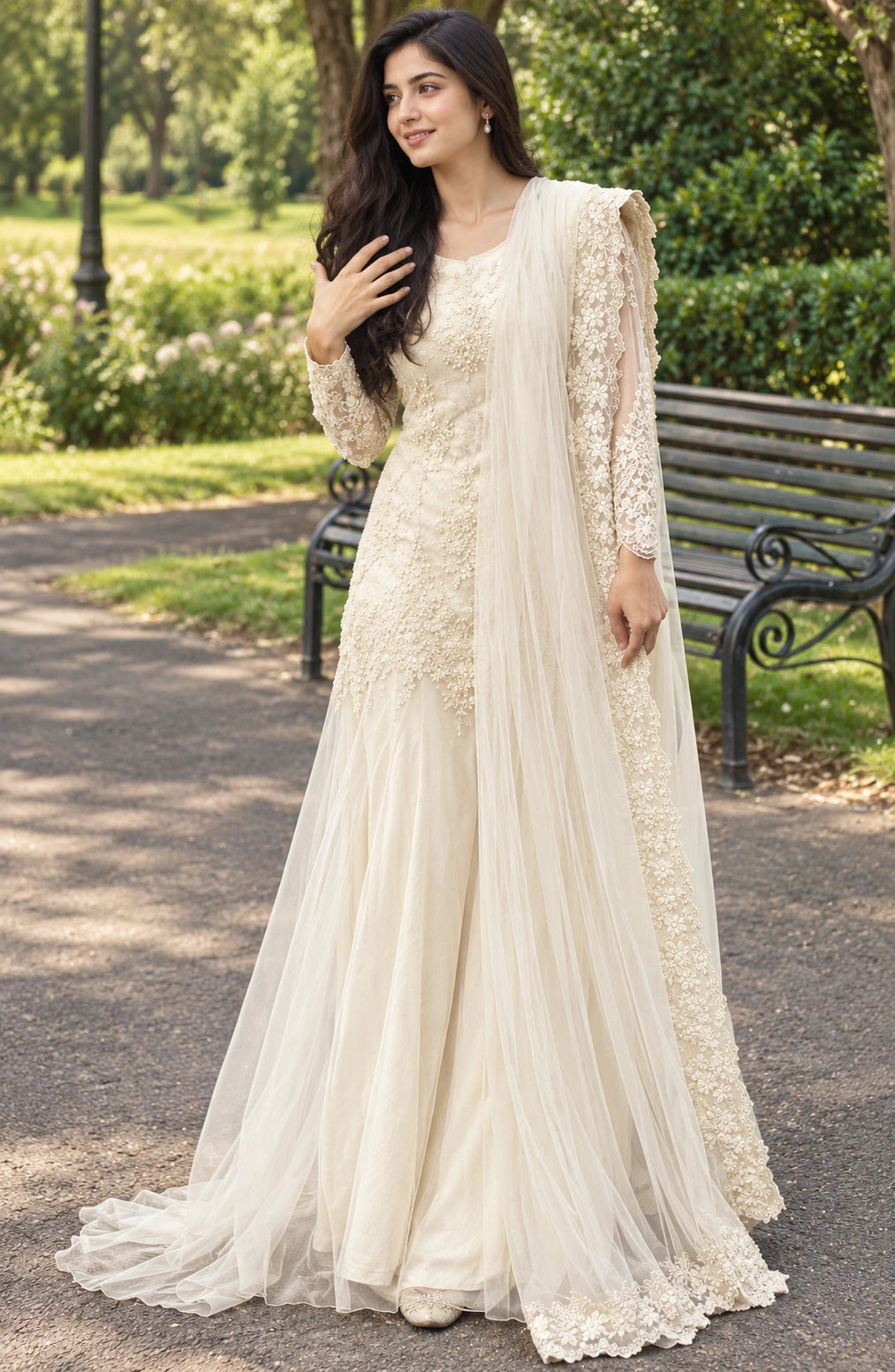 Jovera Joyce Noor-e-Zehra Ivory Embroidered Anarkali Gown