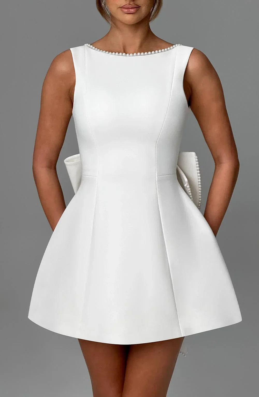 Fashion Big-Bowed Pearls Backless Dress Summer Slim Sleeveless A-line Dresses For Party Evening Women's Clothing Jovera Joyce