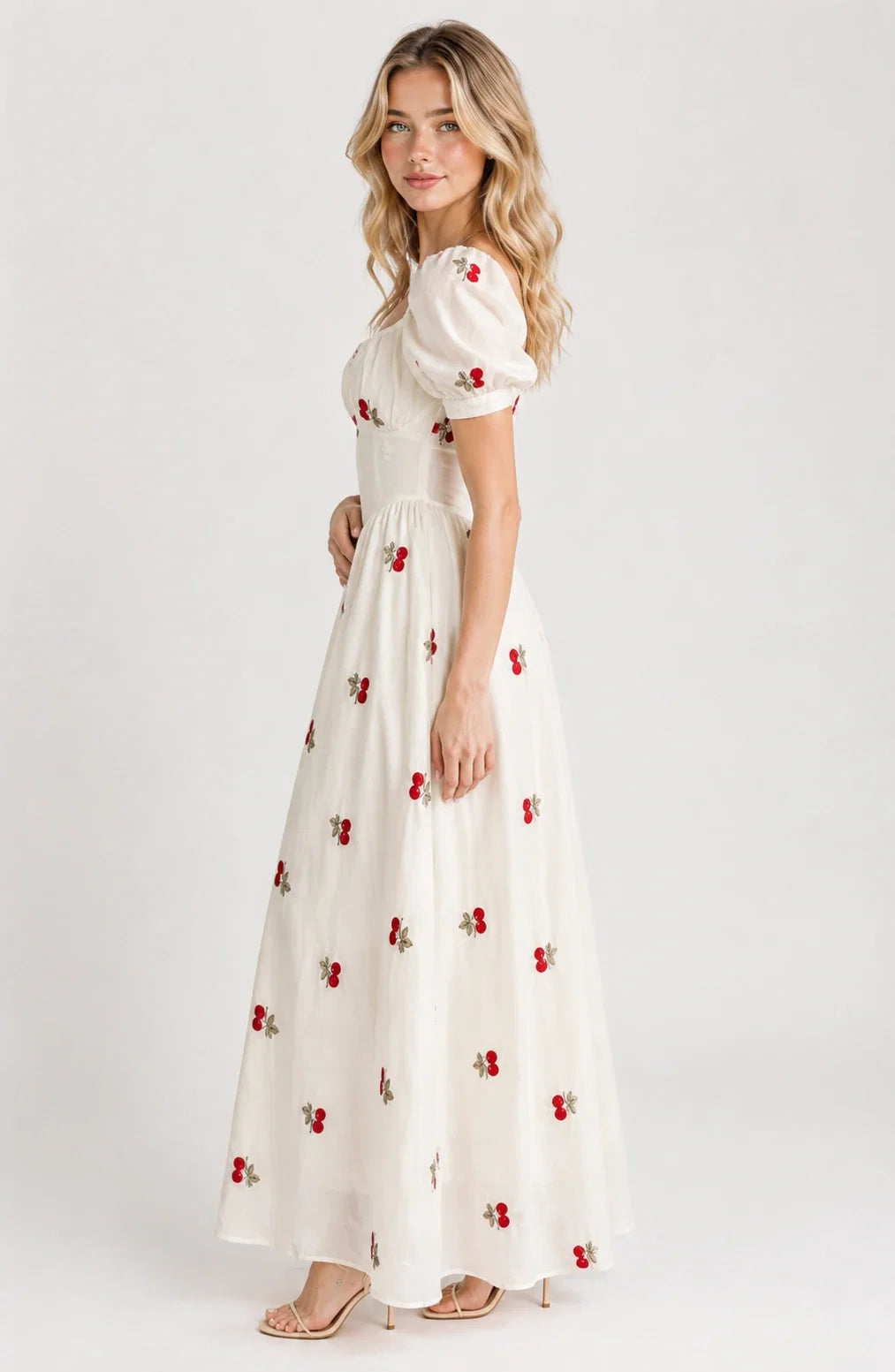 Jovera Joyce Cerise Amour Cherry Embroidered Maxi Dress