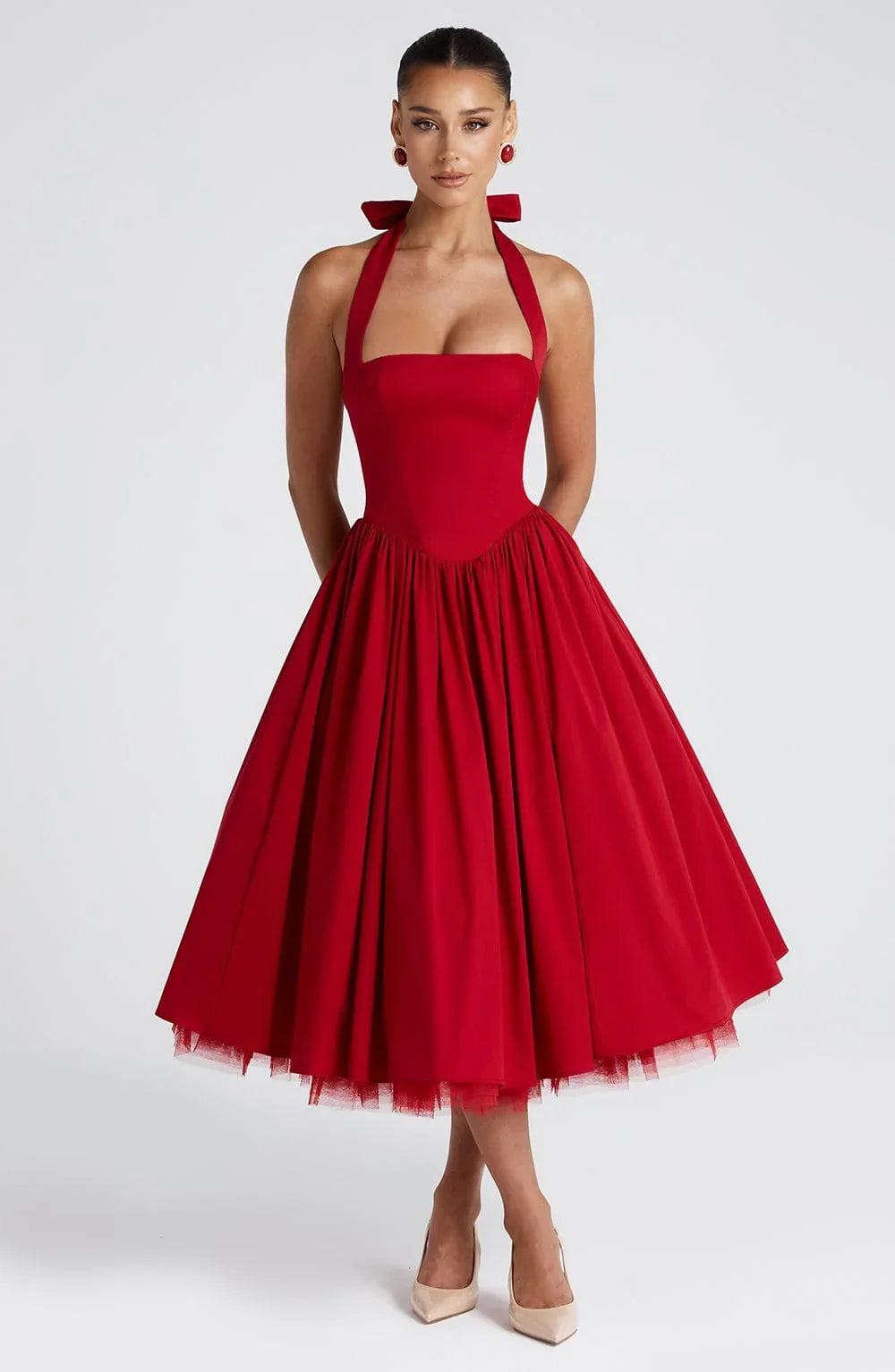 Hanging Collar Sexy Slim Fit Backless Mid-length Sweet Mesh Temperament Dress Jovera Joyce