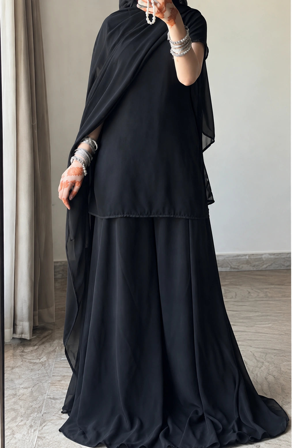 Jovera Joyce Noir Elegance Draped Abaya Ensemble