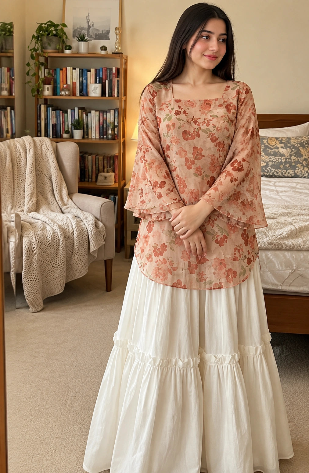 Jovera Joyce Gulnaar Ivory Floral Sharara Ensemble