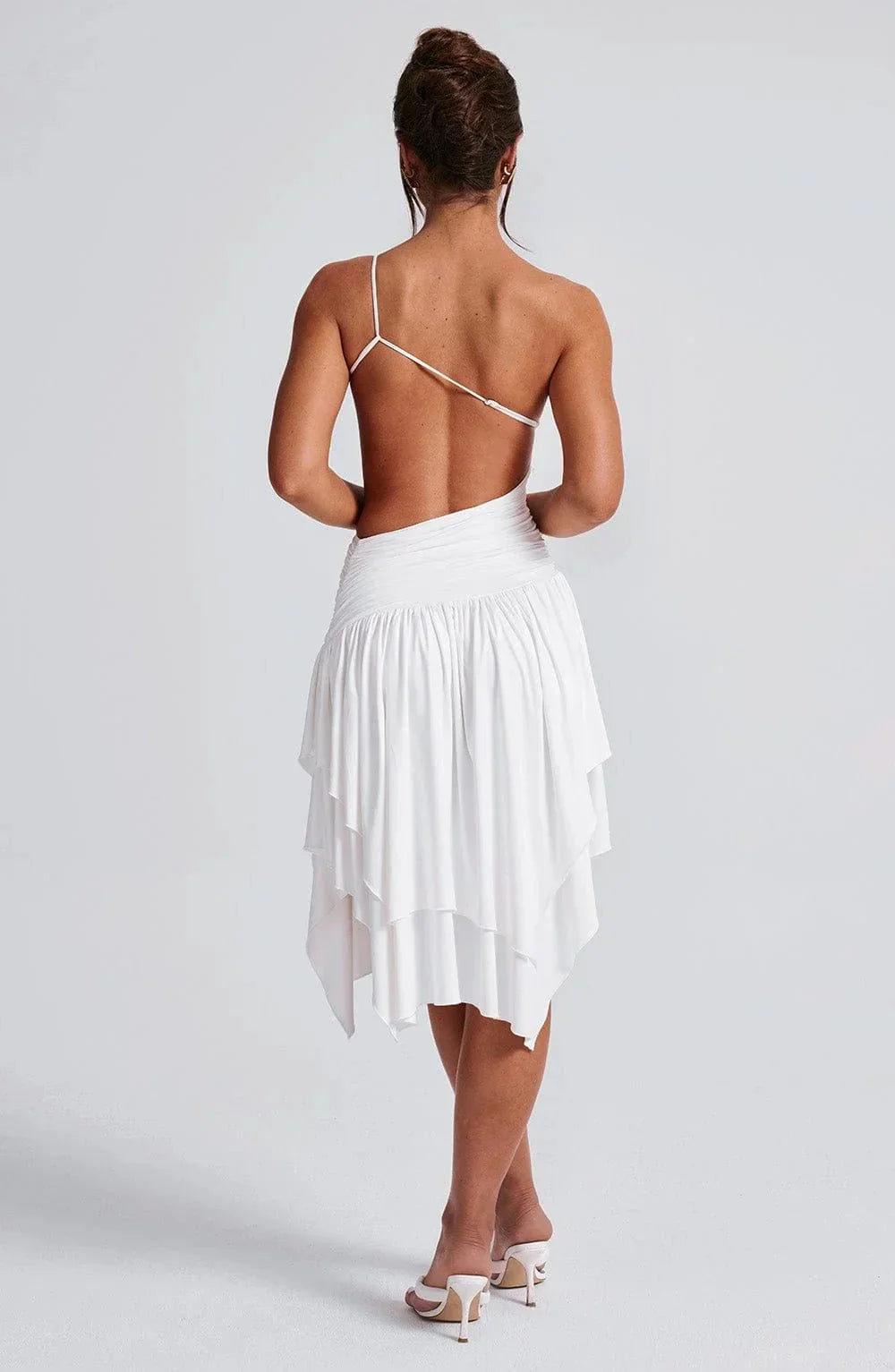 Emeline Ivory Asymmetric Midi Dress - Jovera Joyce
