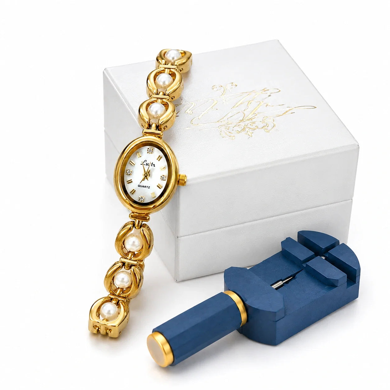 Jovera Joyce Aurélle Pearl Gold-Plated Bracelet Watch