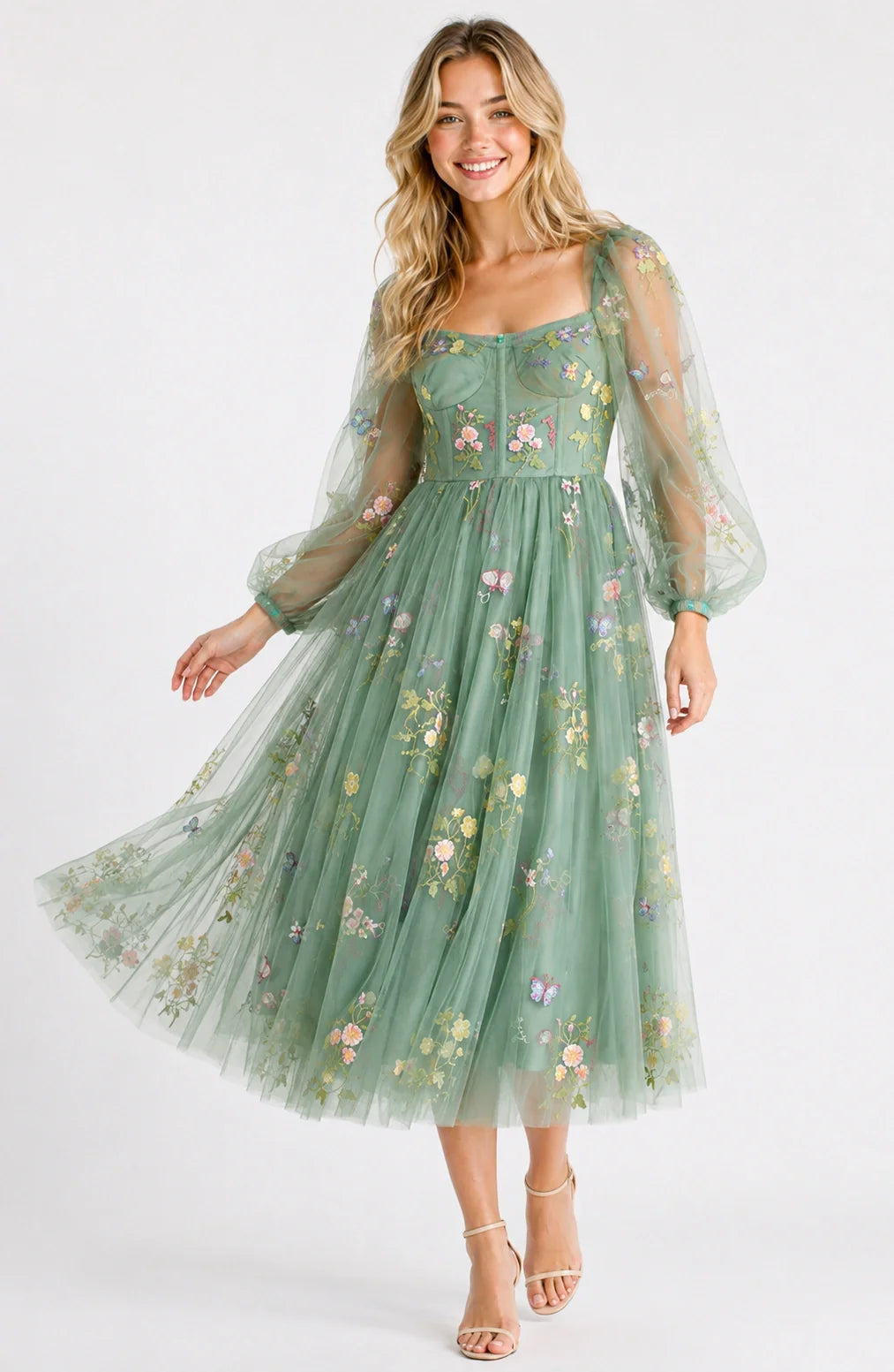 Jovera Joyce Élodie Jardin Embroidered Sage Gown