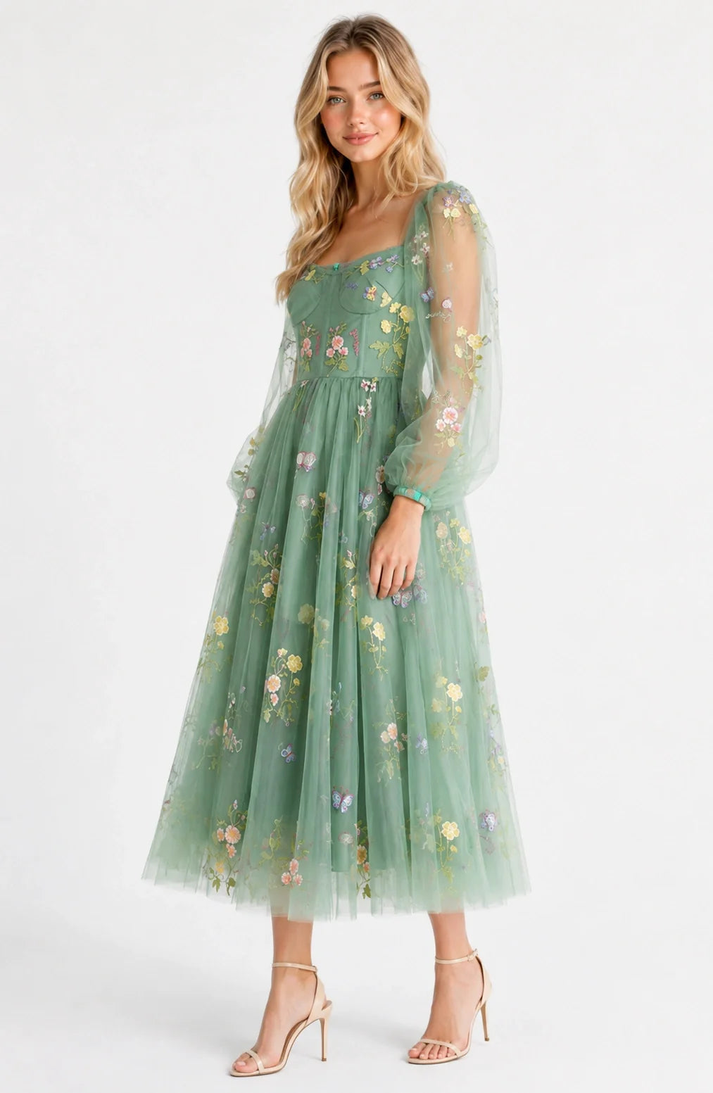 Jovera Joyce Élodie Jardin Embroidered Sage Gown