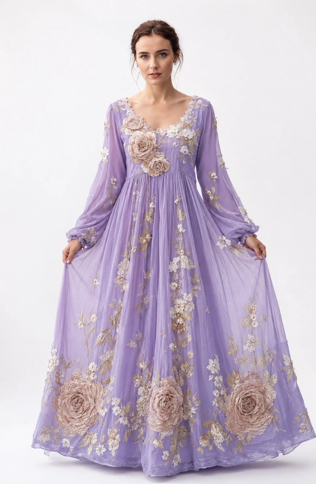 Jovera Joyce Fleur Élégance 3D Bloom Maxi Dress