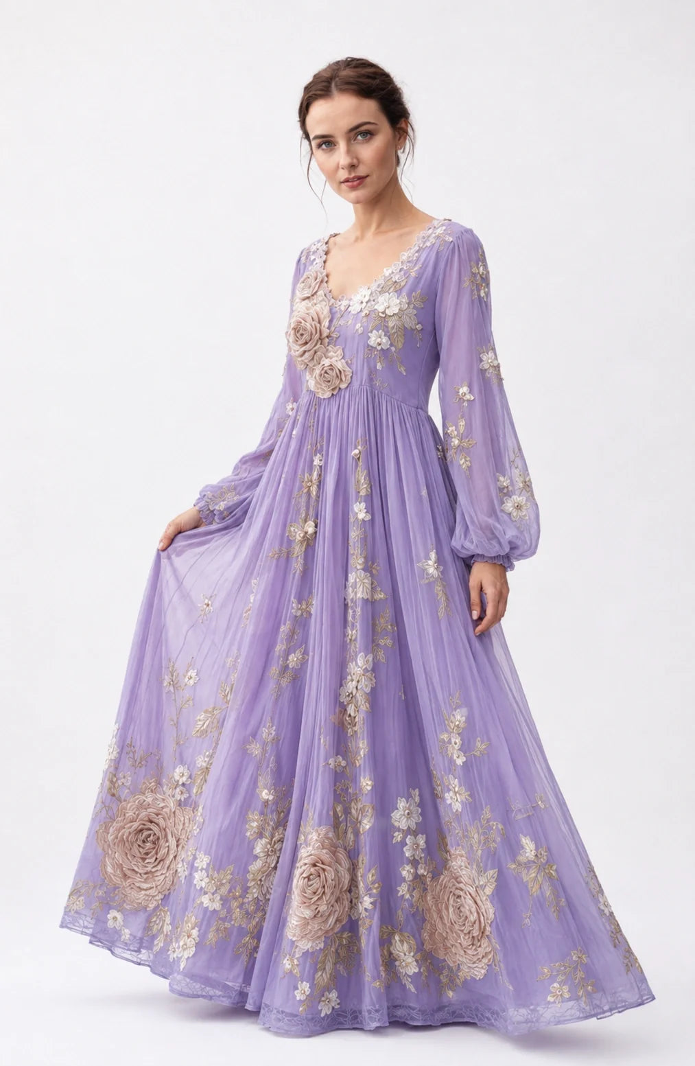 Jovera Joyce Fleur Élégance 3D Bloom Maxi Dress