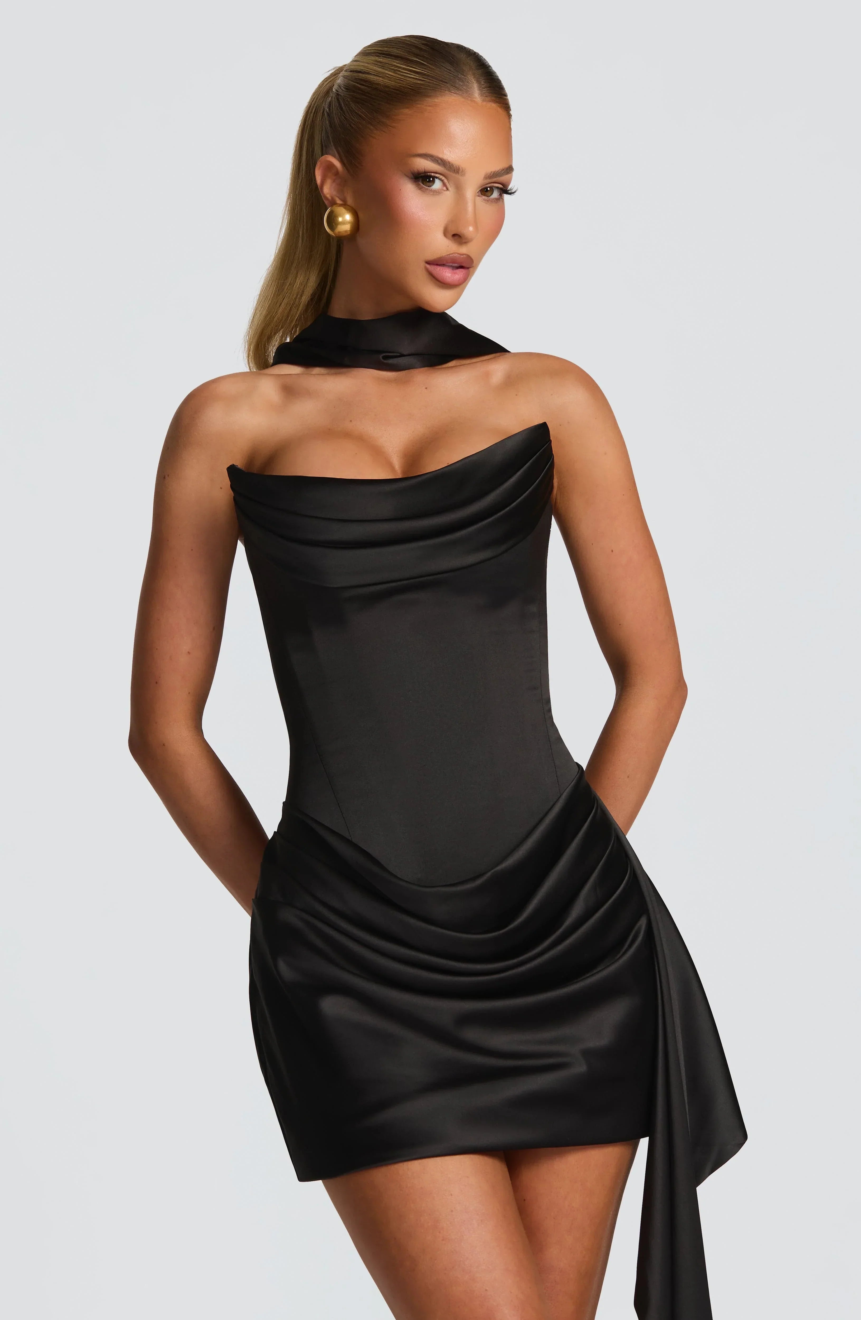 White Short Satin Sleeveless Fishtail Dress Jovera Joyce