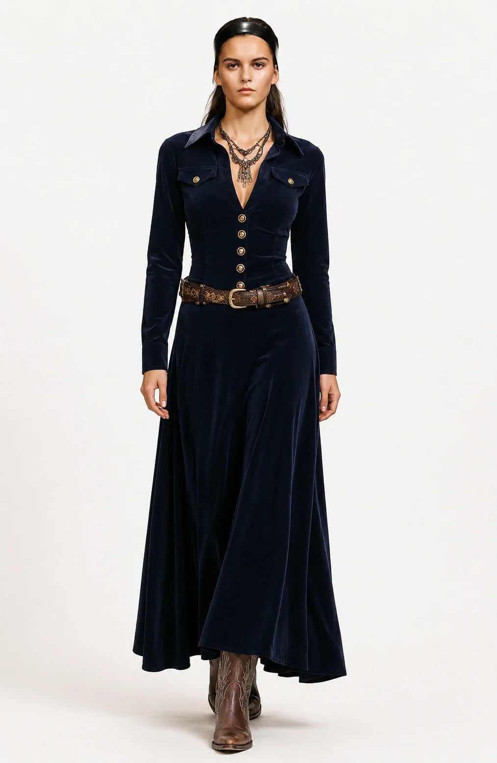 Jovera Joyce Nocturne Équestre Midnight Pleated Dress