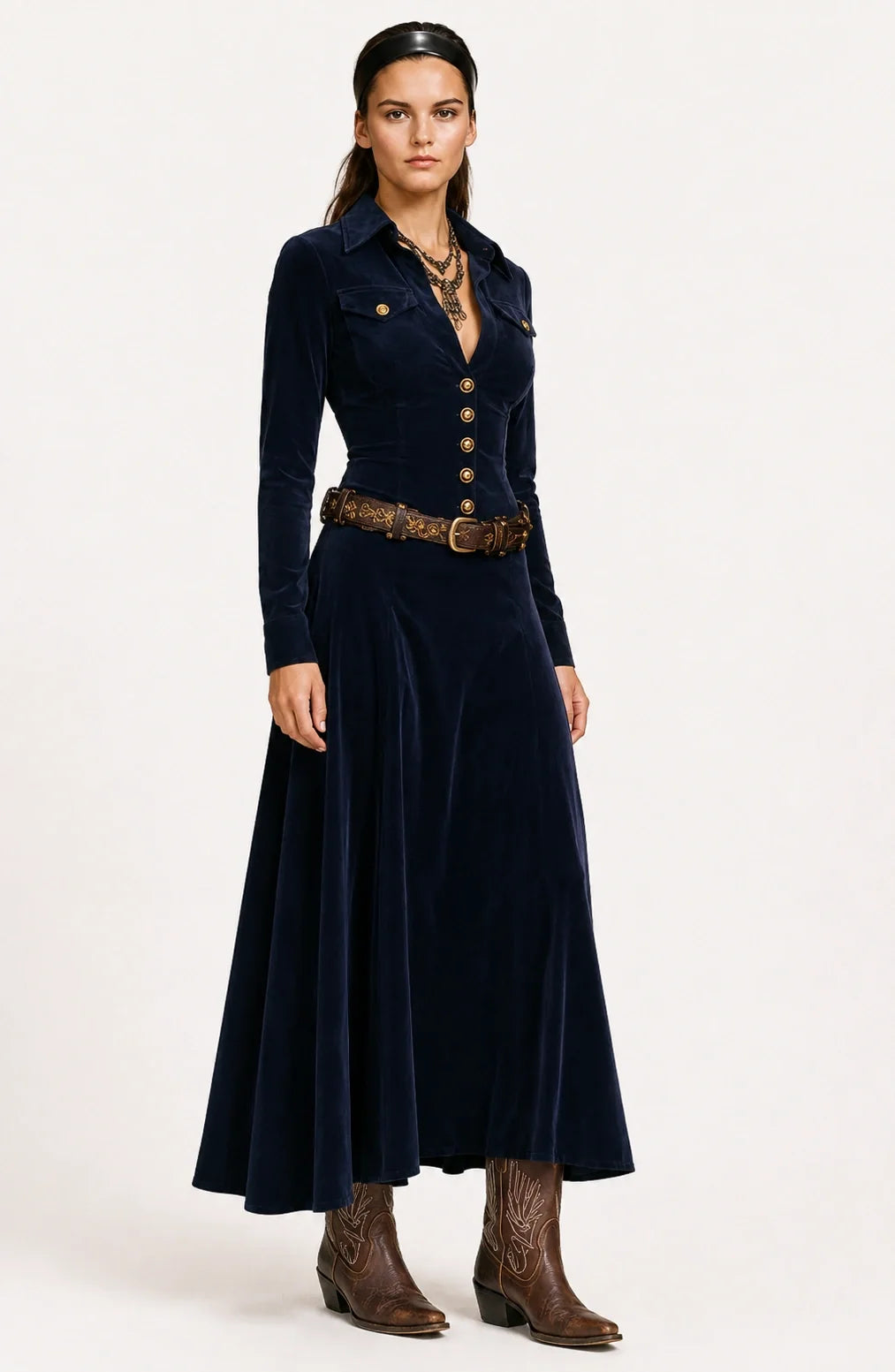Jovera Joyce Nocturne Équestre Midnight Pleated Dress
