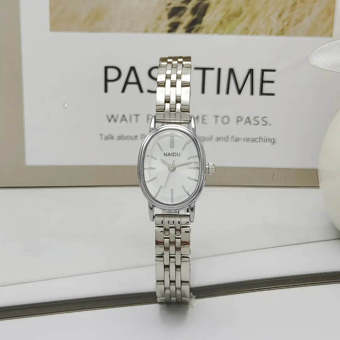 New Naidu Oval Dial Steel Strap Women's Watch, Niche Women's Watch with Studs, High-End Light Luxury Quartz Watch