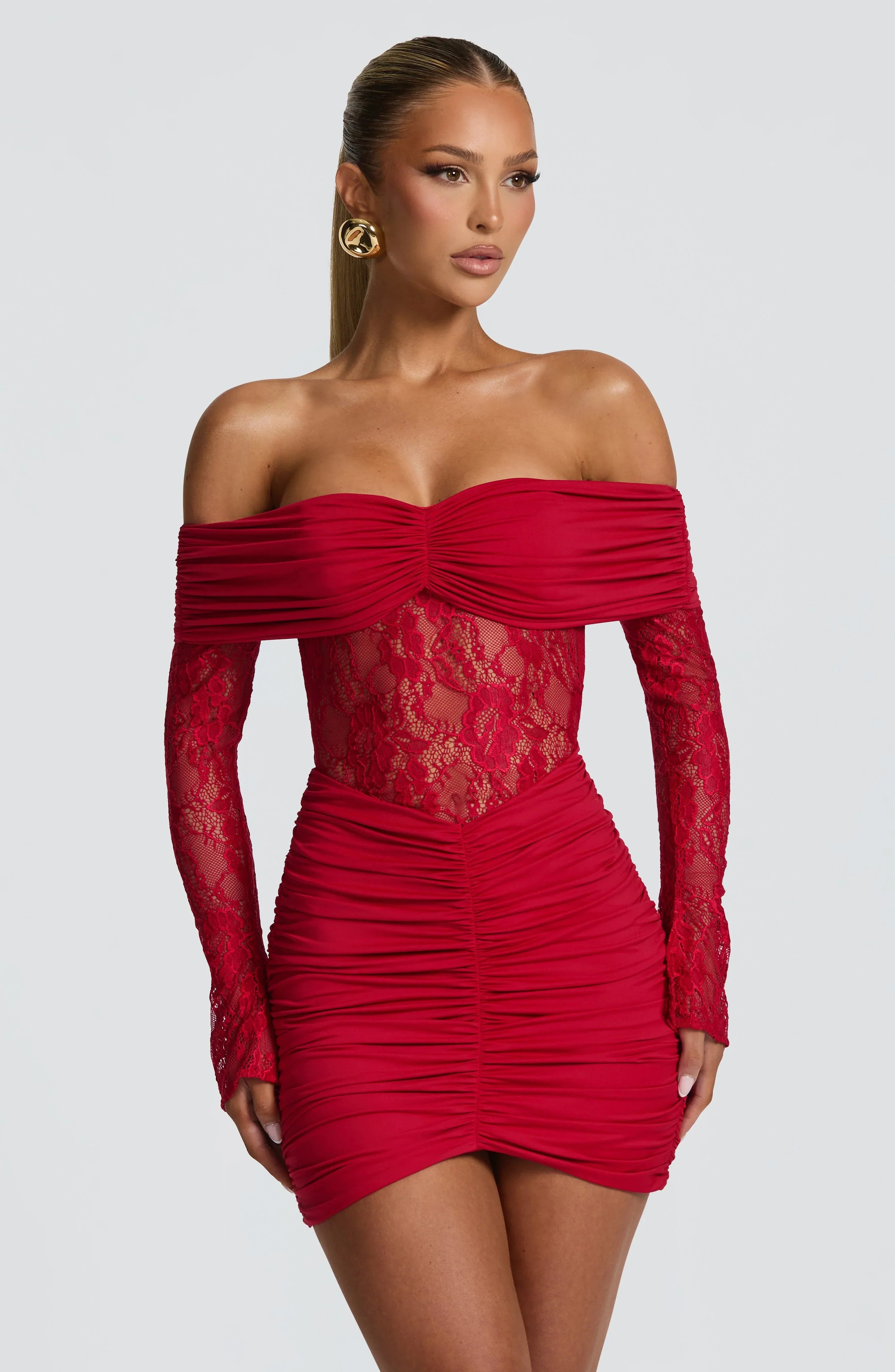 Women's Off-the-Shoulder Lace Patchwork Sheath Mini Dress Jovera Joyce