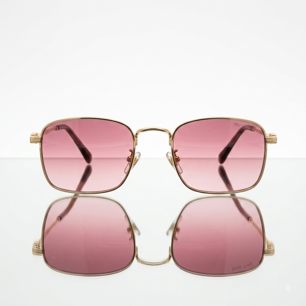 Miu Miu Elegant Square Luxury Sunglasses – Gold with Rose Pink Lenses (MU 52YS)