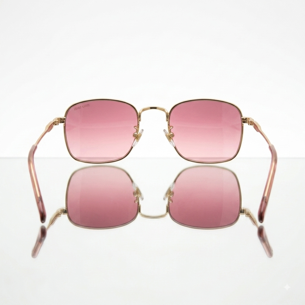 Miu Miu Elegant Square Luxury Sunglasses – Gold with Rose Pink Lenses (MU 52YS)