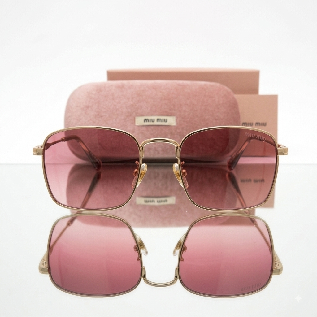 Miu Miu Elegant Square Luxury Sunglasses – Gold with Rose Pink Lenses (MU 52YS)