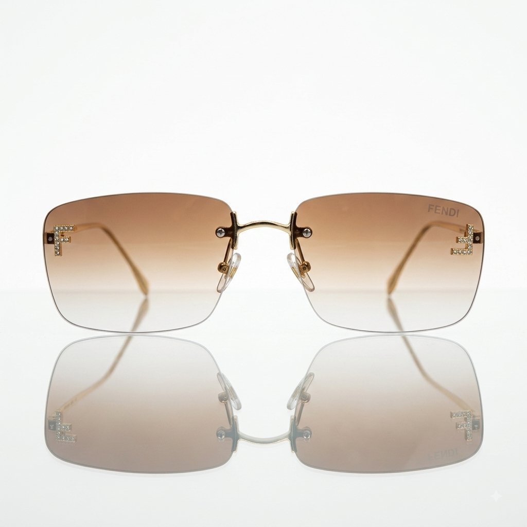Fendi Crystal-Embellished 'F' Logo Rimless FE 0414S Luxury Sunglasses