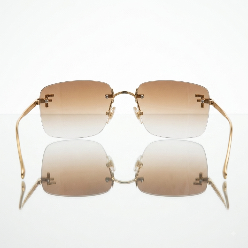 Fendi Crystal-Embellished 'F' Logo Rimless FE 0414S Luxury Sunglasses