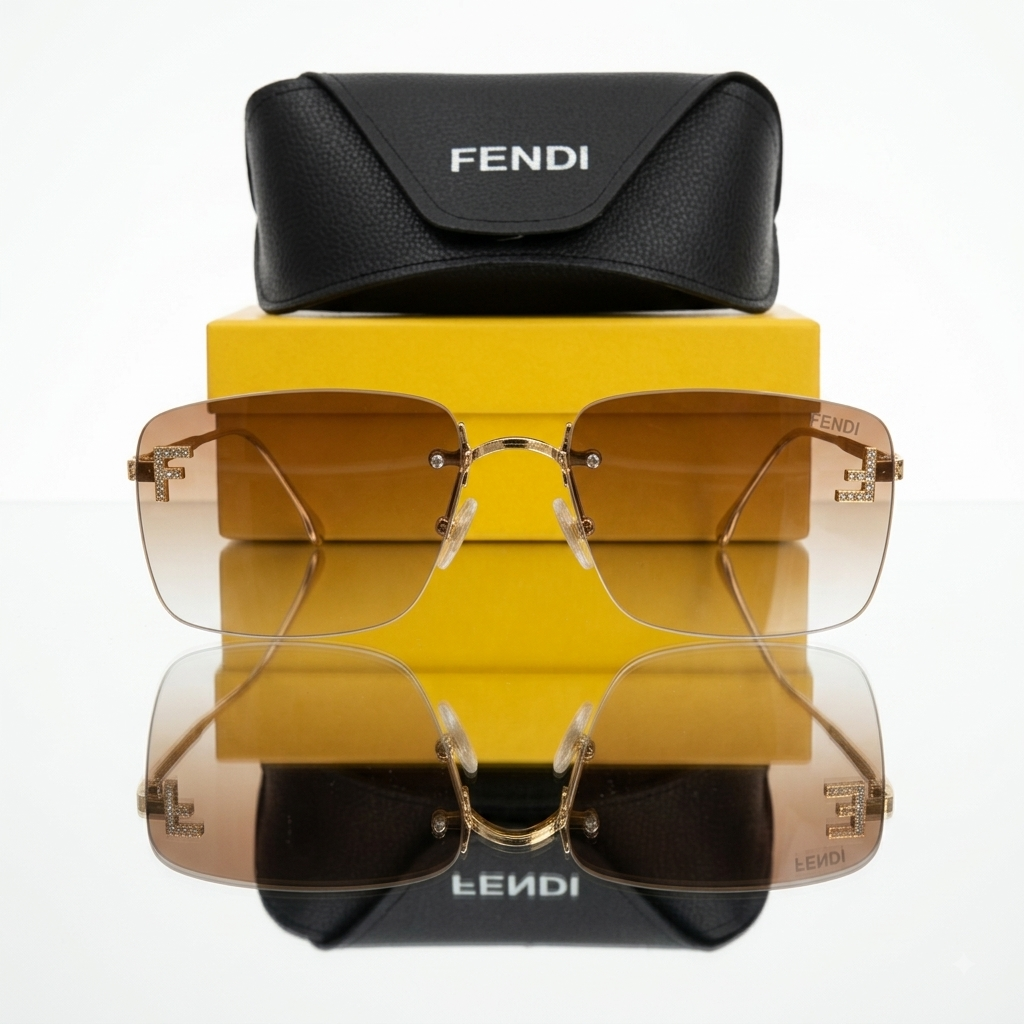 Fendi Crystal-Embellished 'F' Logo Rimless FE 0414S Luxury Sunglasses