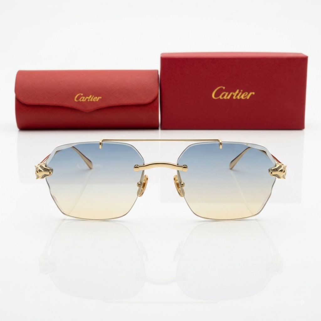 Cartier Panthère de Cartier (CT0039S) Luxury Rimless Aviator Sunglasses