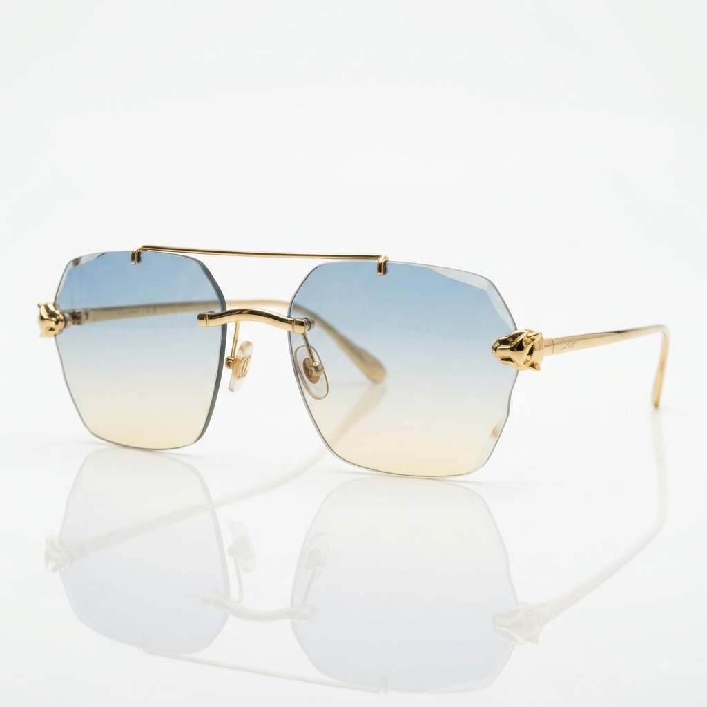 Cartier Panthère de Cartier (CT0039S) Luxury Rimless Aviator Sunglasses