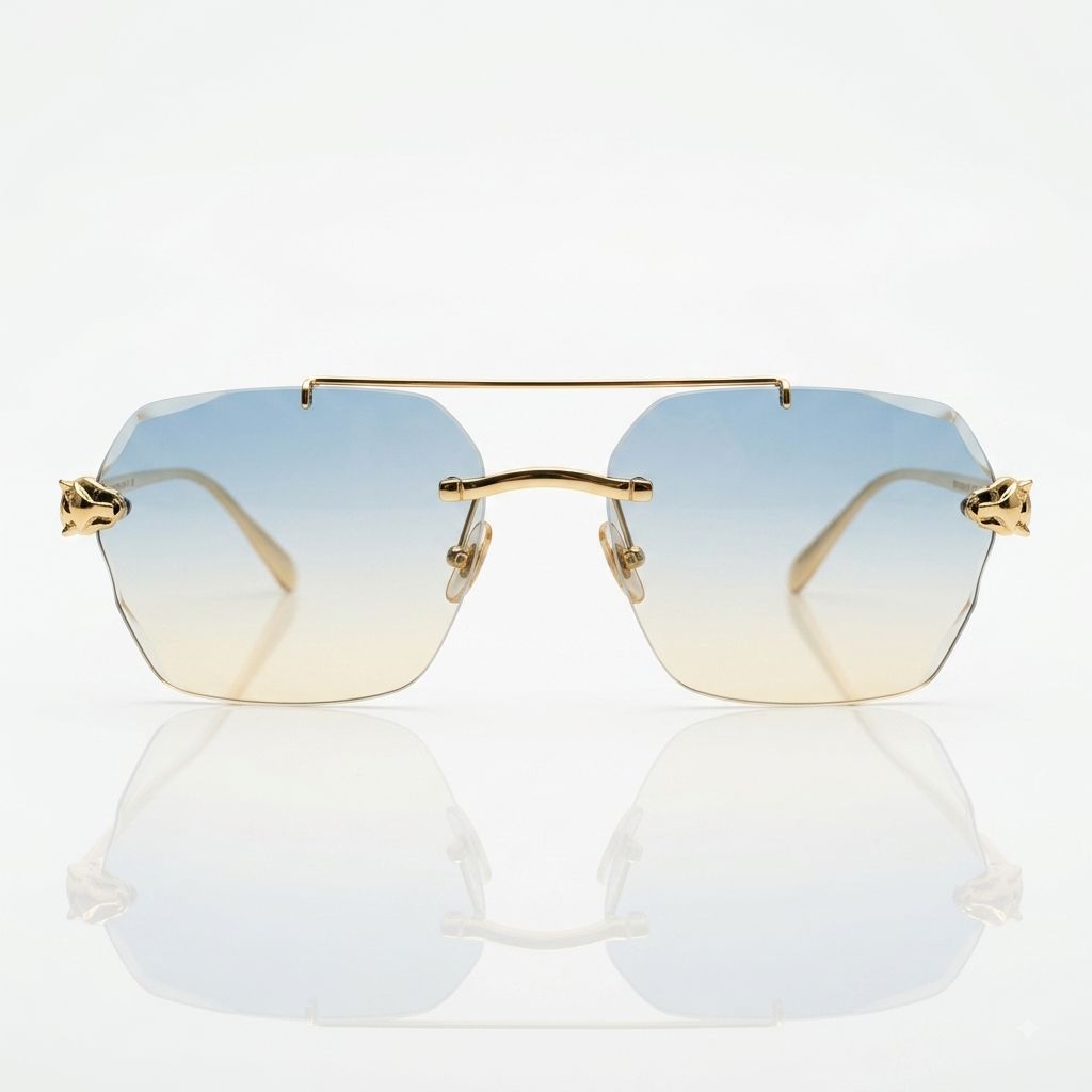 Cartier Panthère de Cartier (CT0039S) Luxury Rimless Aviator Sunglasses