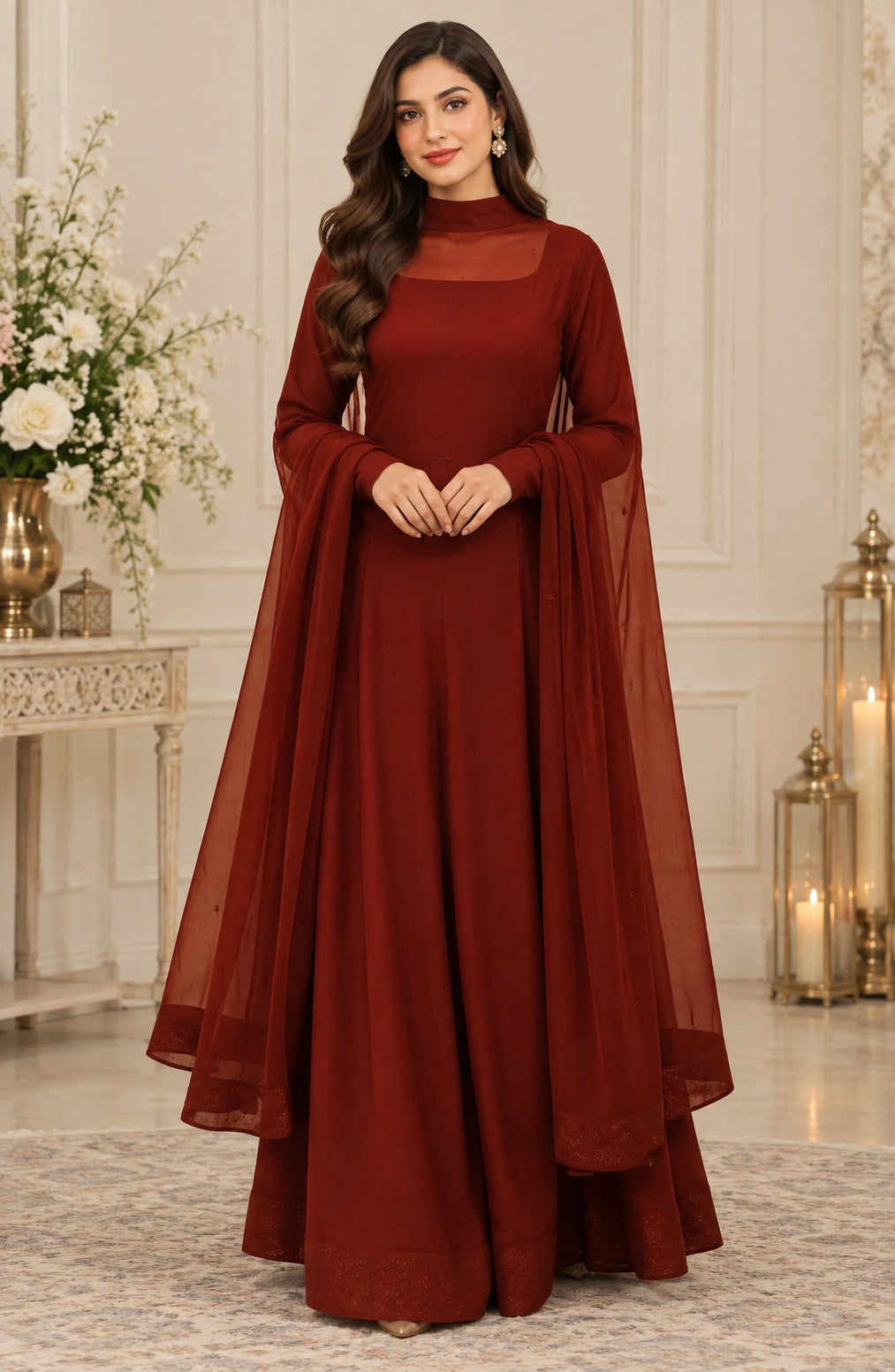 Jovera Joyce Mahira Khan Inspired “Aab-e-Rang Maroon Anarkali” Ensemble