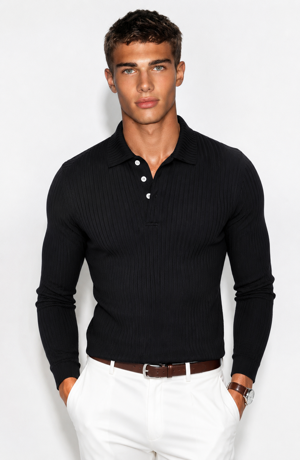 Luxury Men’s Knit Polo | Long-Sleeve Fashion Essential Jovera Joyce