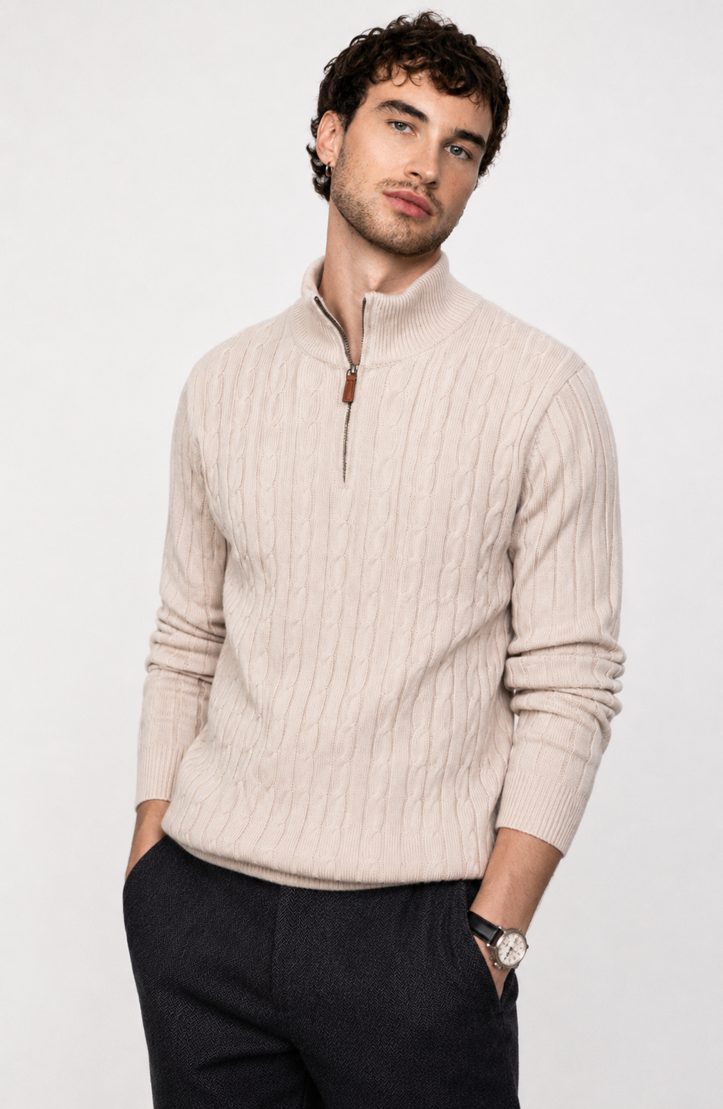 Genève Cable-Knit Quarter-Zip Sweater Jovera Joyce